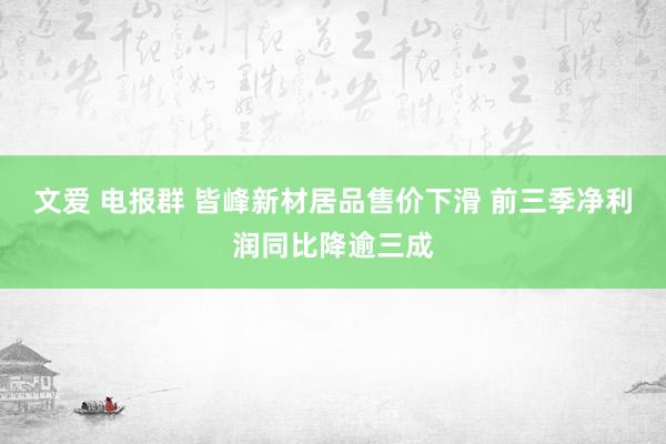 文爱 电报群 皆峰新材居品售价下滑 前三季净利润同比降逾三成