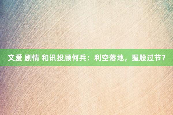 文爱 剧情 和讯投顾何兵：利空落地，握股过节？